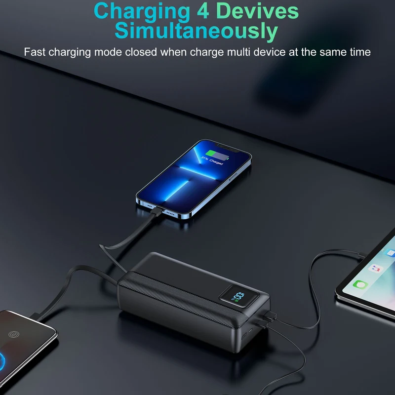 Powerbank mit integrierten Ladekabeln und digitalem Display Skanto