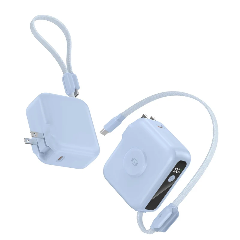 Kompaktes Ladegerät mit integriertem USB-C-Kabel und Digitalanzeige Skanto