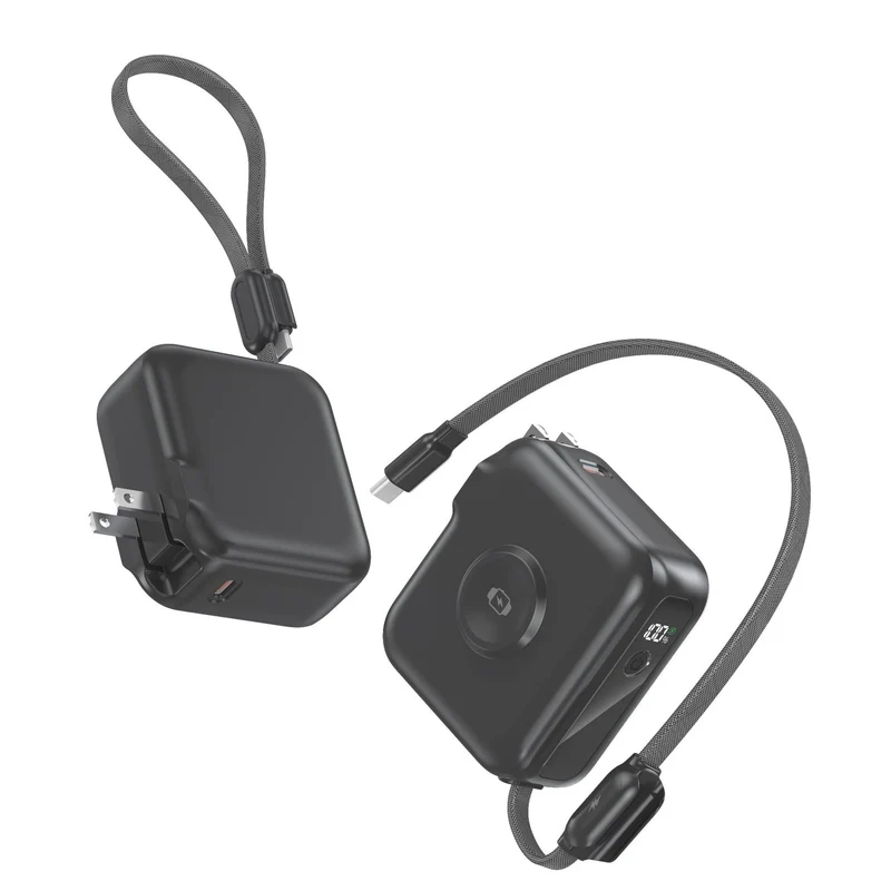 Kompaktes Ladegerät mit integriertem USB-C-Kabel und Digitalanzeige Skanto