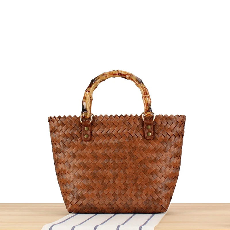 Geflochtene Handtasche mit hochwertigem Bambusgriff Skanto