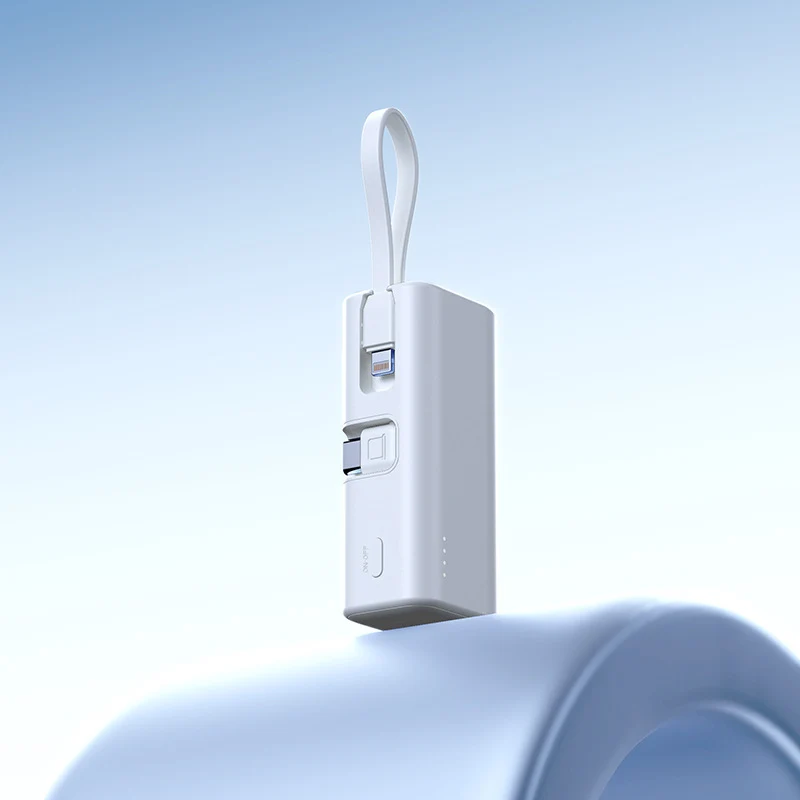 Mini Powerbank mit integriertem Ladekabel und LED-Anzeige Skanto