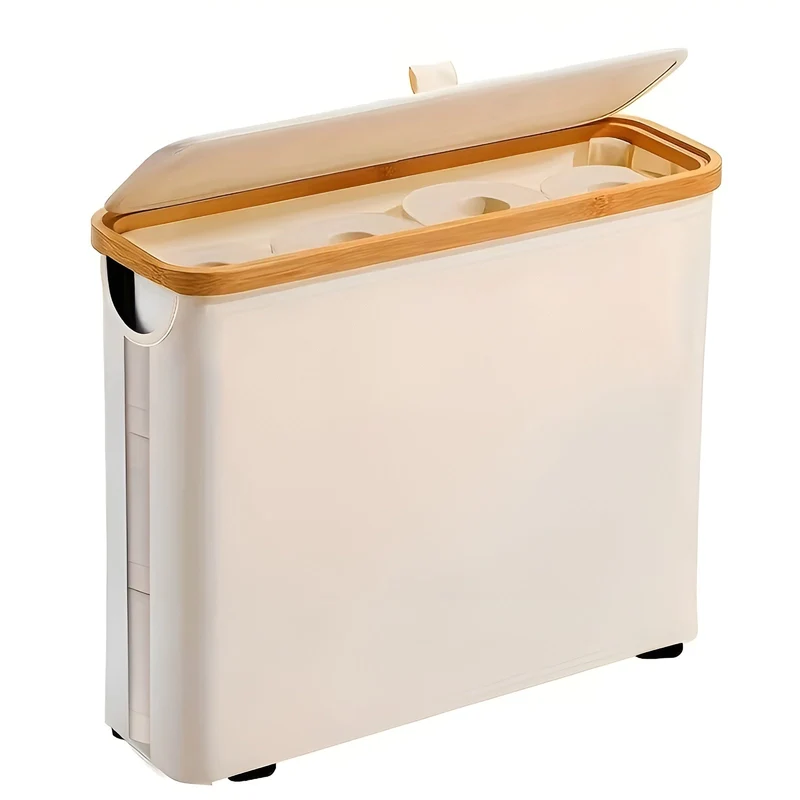 Großer Toilettenpapierhalter mit Deckel – Platzsparend und faltbar | Holzrahmen für Bad und WC | Skanto