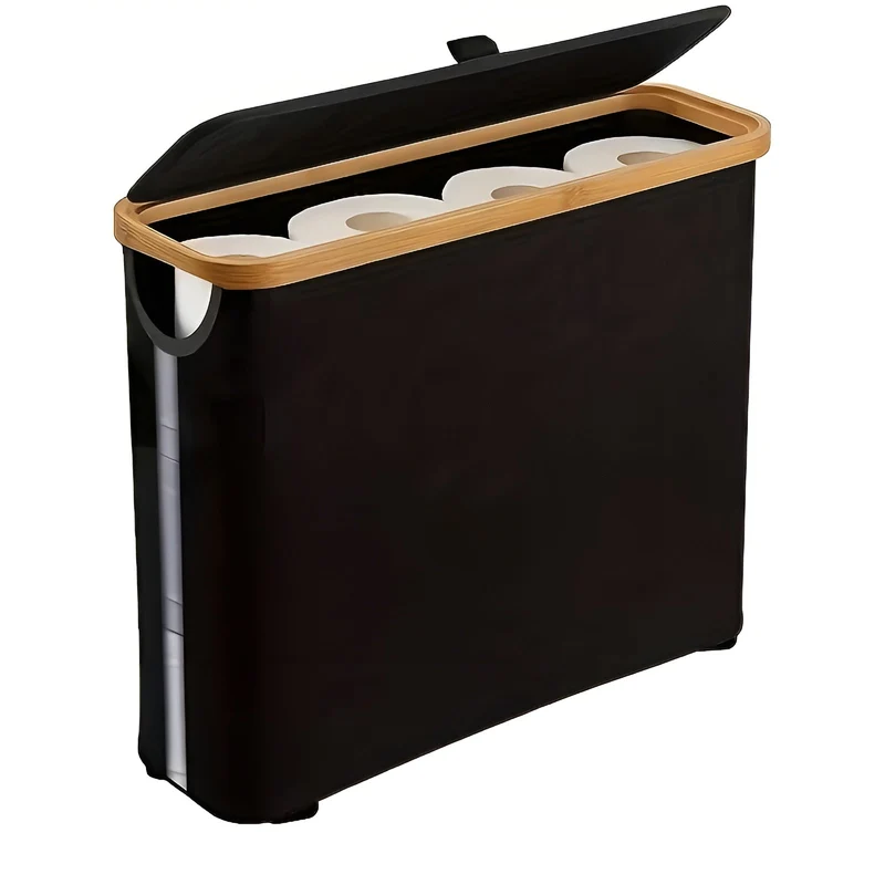 Großer Toilettenpapierhalter mit Deckel – Platzsparend und faltbar | Holzrahmen für Bad und WC | Skanto